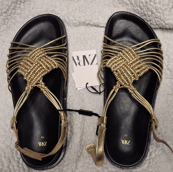 ZARA METALLIC LEATHER SANDALS - Picture 7 of 7